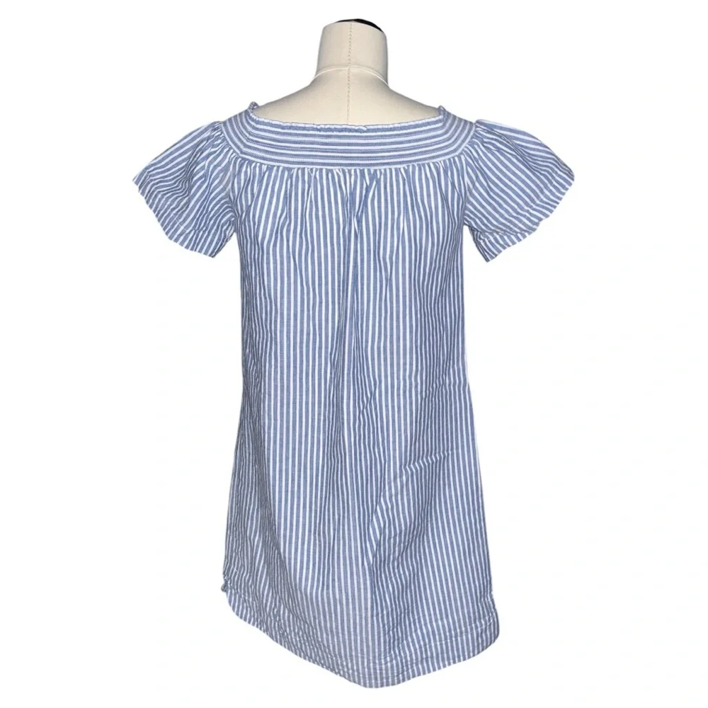 J. Crew Blue & White Striped Off-the-shoulder Dress
